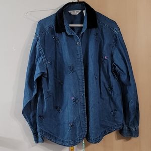 Women Victoria Jones blue jean‎ top 1x